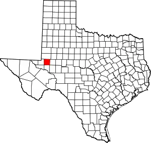 Map of Texas highlighting Ector County