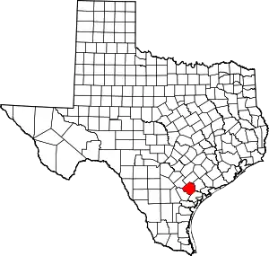 Map of Texas highlighting Goliad County