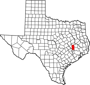 Map of Texas highlighting Grimes County