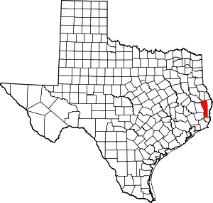 Map of Texas highlighting Jasper County