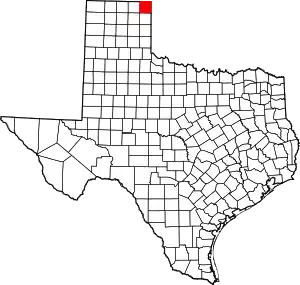 Map of Texas highlighting Lipscomb County