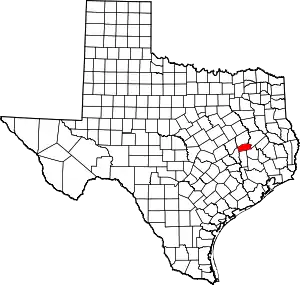 Map of Texas highlighting Madison County