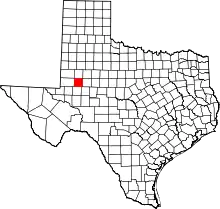 Map of Texas highlighting Martin County