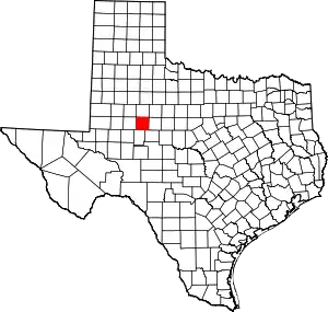 Map of Texas highlighting Mitchell County