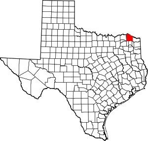 Map of Texas highlighting Red River County