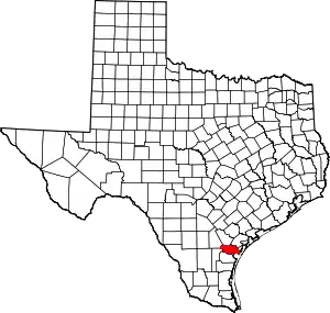 Map of Texas highlighting San Patricio County