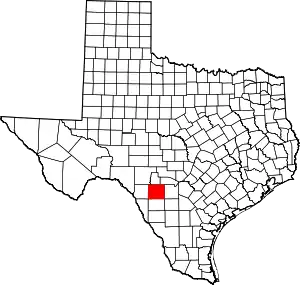 Map of Texas highlighting Uvalde County