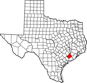 State map highlighting Wharton County