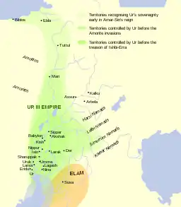 Empire of the Third Dynasty of Ur. West is at top, north at right.