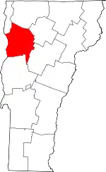 State map highlighting Chittenden County