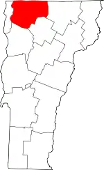 Map of Vermont highlighting Franklin County