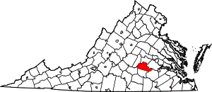 Map of Virginia highlighting Amelia County