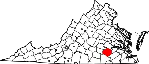 Map of Virginia highlighting Dinwiddie County