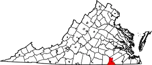 Map of Virginia highlighting Greensville County