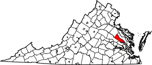 Map of Virginia highlighting King William County