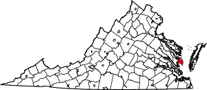 Map of Virginia highlighting Mathews County