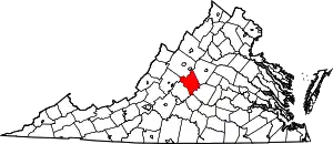 Map of Virginia highlighting Nelson County