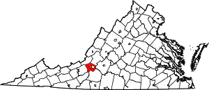 Map of Virginia highlighting Roanoke County