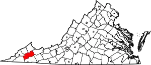 Map of Virginia highlighting Russell County