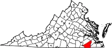 Map of Virginia highlighting Southampton County