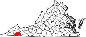 Map of Virginia highlighting Washington County