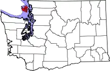 Map of Washington highlighting San Juan County