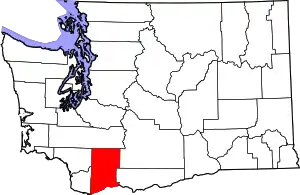 Map of Washington highlighting Skamania County