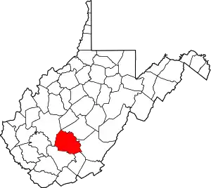 Map of West Virginia highlighting Fayette County