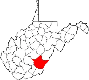 Map of West Virginia highlighting Greenbrier County