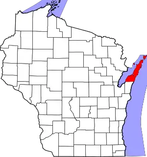 Map of Wisconsin highlighting Door County