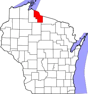 Map of Wisconsin highlighting Iron County