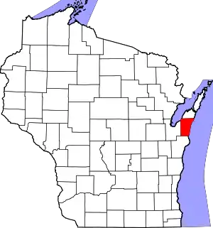 Map of Wisconsin highlighting Kewaunee County