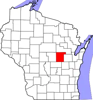 Map of Wisconsin highlighting Waupaca County