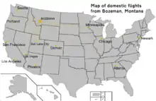 Image 33Map of domestic flights available from the largest airport in Montana (Click to enlarge) (from Transportation in Montana)