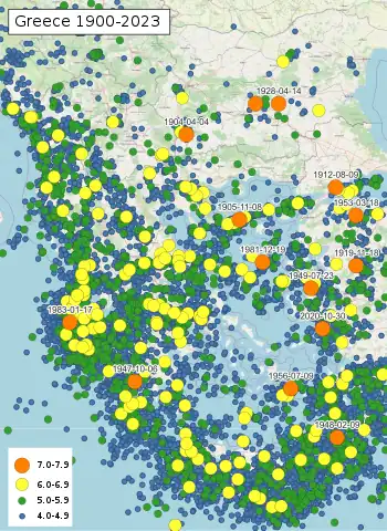 Image 48Map of earthquakes in Greece and adjacent countries 1900–2017 (from Geography of Greece)