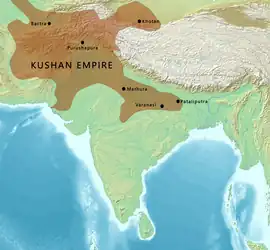 Kushan territories (full line) and maximum extent of Kushan control under Kanishka the Great The extent of Kushan control is notably documented in the Rabatak inscription. The northern expansion into the Tarim Basin is mainly suggested by coin finds and Chinese chronicles.