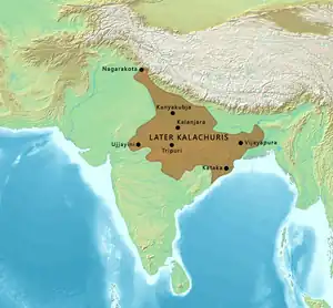 Territory of the Later Kalacuris during the reign of Lakshmikarna, circa 1050 CE.