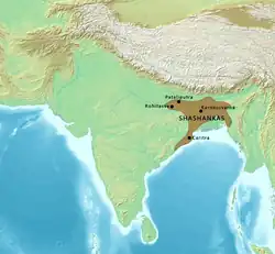 Map of the Shashankas or "Gauda Kingdom", circa 600 CE.