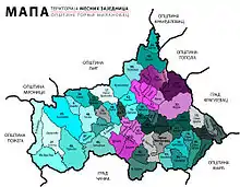 Map of the settlements in Gornji Milanovac and their territory organisation. Grabovica is marked under the number 19