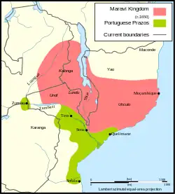 The Maravi Kingdom at its greatest extent in the 17th century.