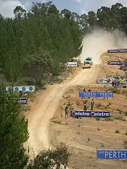 Marcus Grönholm makes his way over the Bunnings Jumps during the Telstra Rally Australia in 2006