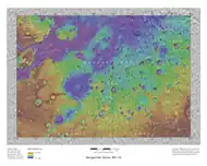 Map showing locations Uzboi Vallis and Ladon Vallis, other nearby features