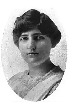 Heads and shoulders portrait of a white woman's face in an oval frame.