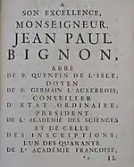 Dedication to Bignon in a 1717 copy of volume I of "Œuvres de M. Mariotte," by Edme Mariotte