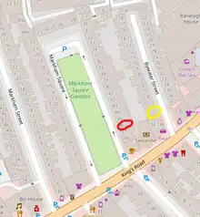 Map of a built-up area with terraced housing surrounding gardens