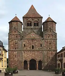 West facade of the former abbey church in the main street of Marmoutier