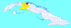 Martí municipality (red) within  Matanzas Province (yellow) and Cuba