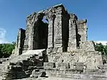 Ruins of Martand Sun Temple, India with a multifoil arched gateway, finished between 625-885 A.D under the Karkota empire.