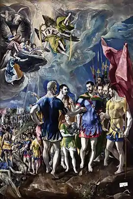 El Greco's The Martyrdom of St. Maurice.  The figure to Saint Maurice's right has been identified as Saint Candidus.