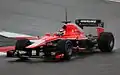 Max Chilton driving the Marussia MR02 in Montmelo (2013).